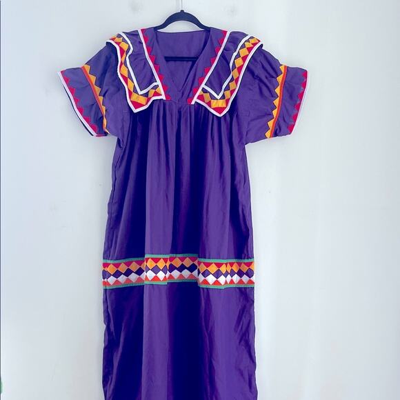 Vintage  handmade quilt pieced short sleeve maxi kaftan muumuu dress - Picture 1 of 9